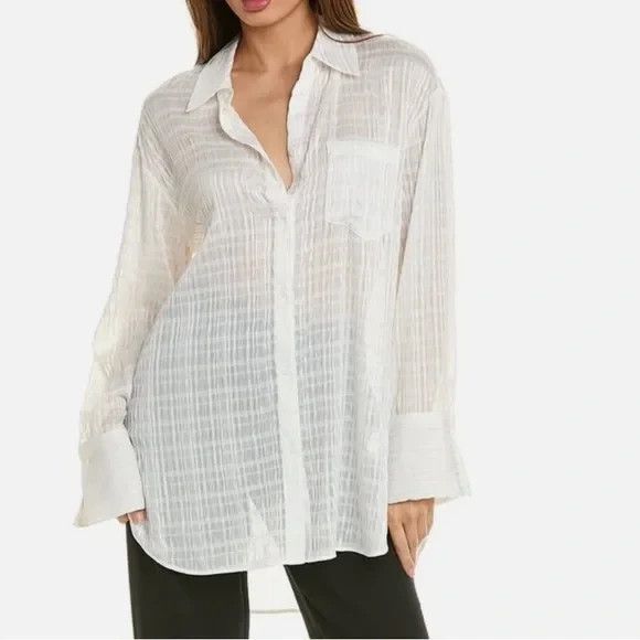 New Alice + Olivia Finely Oversized Long Button Down  Blouse Shirt  Off White M - Picture 1 of 4